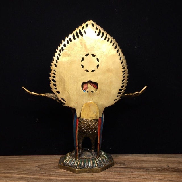 Late 20th Century Vintage Gilt Bronze Sculpture of Mahamayuri Peacock King With Removable Deity Figure For Sale - Image 5 of 9