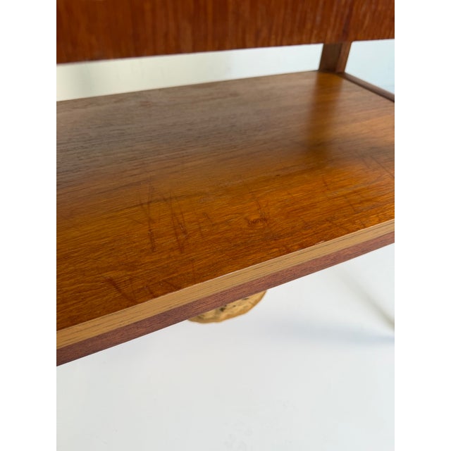 1960s Mid-Century Modern Danish Teak Side Table with Woven Basket, Denmark, 1960s For Sale - Image 5 of 8