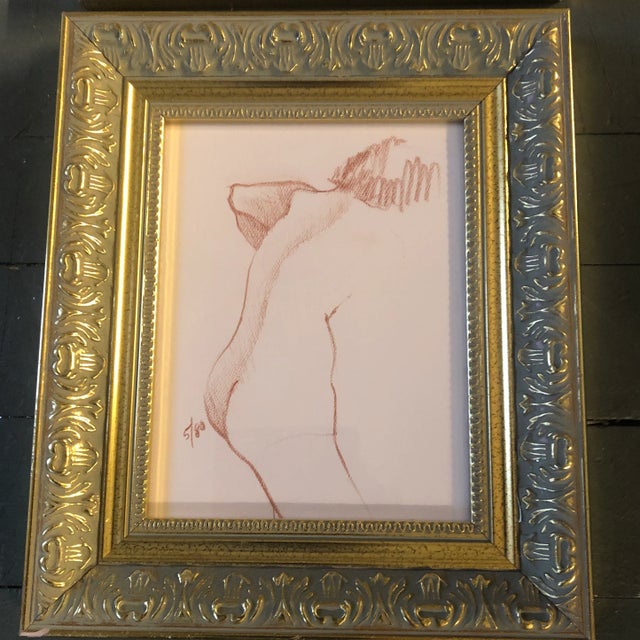 Original sepia drawings on light pink paper unsigned sketches 7 x 9 overall size with vintage frames is 11 x 13