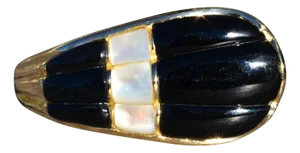 The Fredonia: Ladies Kabana Signed 14K Gold Cocktail Ring with Onyx and Mother of Pearl