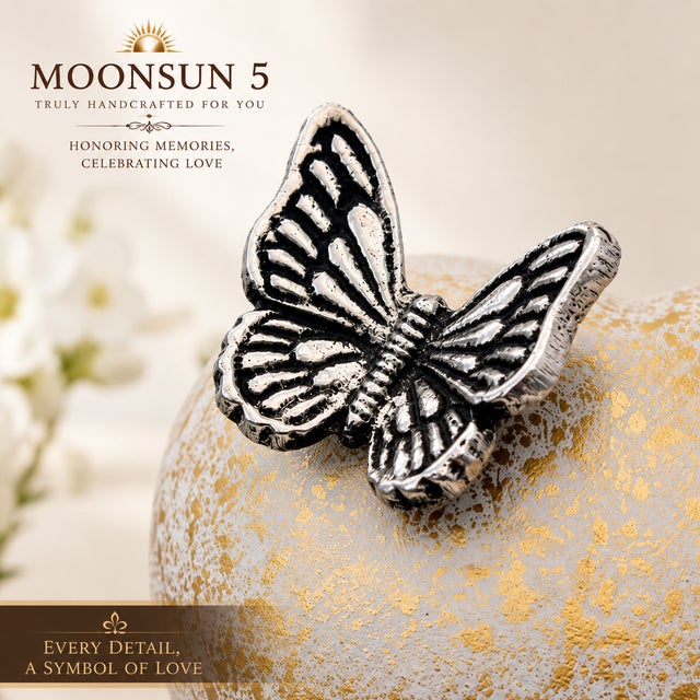 Not Yet Made - Made To Order Heart Cremation Urn for Ashes With Butterfly, Small Keepsake Memorial Urn for Human or Pet Ashes, White Gold Decorative Remembrance Urn For Sale - Image 5 of 11