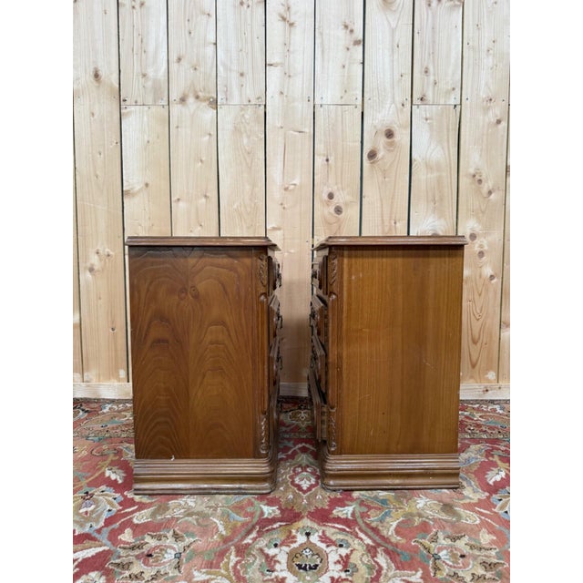 1970s 19th Century Neo-Renaissance Bedside Tables in Carved Oak, 1970s, Set of 2 For Sale - Image 5 of 11