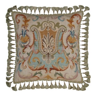 Aubusson Scroll Throw Pillow With Tassel Trim For Sale