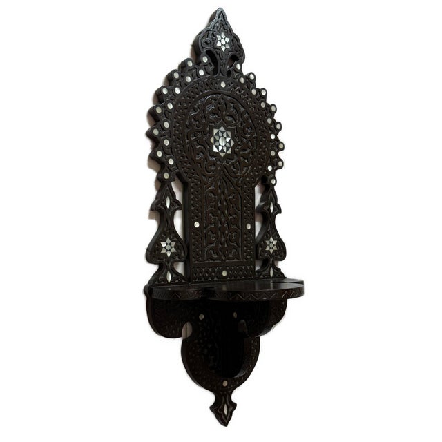 2010s Handmade Wooden Wall Shelf With Mother of Pearl Inlay For Sale - Image 5 of 8