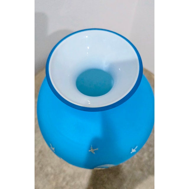 Antique Bohemian Cased Sky Blue Enamel Painted Glass Vase, Classical Figure Scene For Sale In Dallas - Image 6 of 8