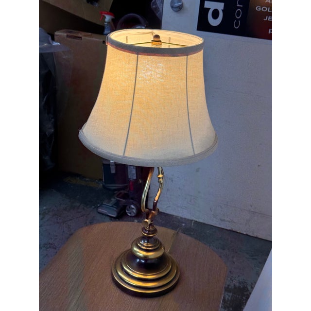 Brass Lyre Form Brass Tone Table Lamp, Vintage For Sale - Image 8 of 12
