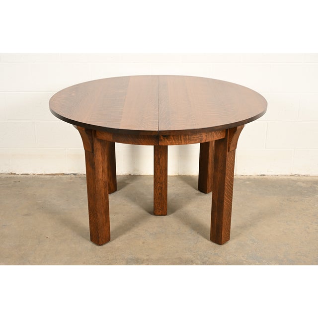 Limbert Antique Mission Oak Arts & Crafts Five-Leg Extension Dining Table, Newly Refinished For Sale - Image 11 of 11