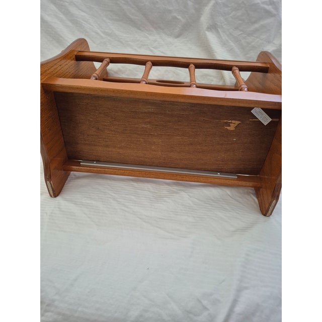 Mid-Century Modern Vintage Wooden Magazine Rack With Carry Handle MCM For Sale - Image 3 of 6