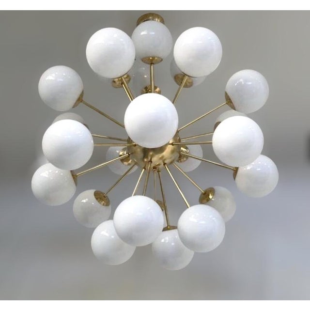 Fabio Ltd 21st Century Nova Natural Brass Glossy White Murano Sputnik Chandelier by Fabio LTD For Sale - Image 4 of 7