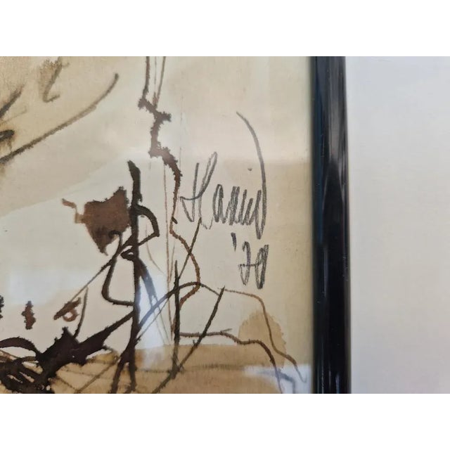 Abstract ink painting by Harm Hermann Hoffmann (1939-2014), Worpswede, 1970. Framed behind glass. This piece has an...