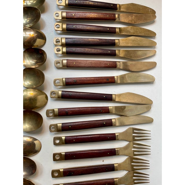 Modern Danish Brass and Teak Cutlery from Carl Cohr, 1960s, Set of 48 For Sale - Image 4 of 13
