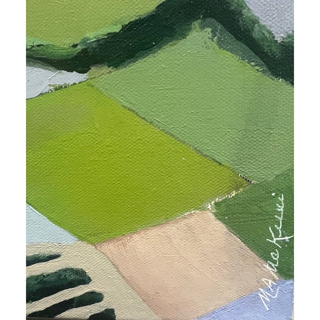 Paint "Far Afield" Contemporary Impressionist Landscape in Greens, Cream and Pastel Blues and Lavender by Mill Valley Artist Mary Anne McKernie For Sale - Image 7 of 9