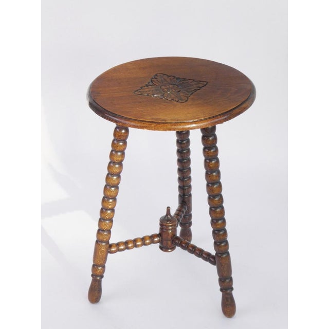 Wood Small Antique Round Carved and Lacquered Wooden Bobbin Side Table, 1920s For Sale - Image 7 of 10