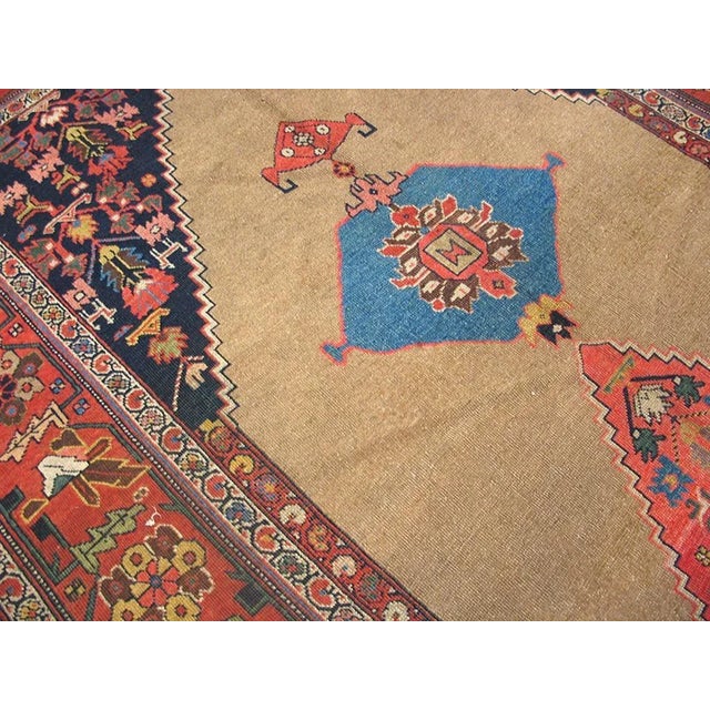 Warm Camel Background Rustic Tribal Anchor Medallion Antique Persian Bidjar Rug For Sale - Image 4 of 6