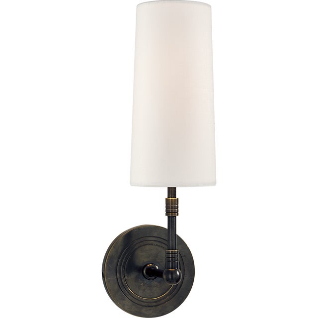 Ziyi Sconce in Bronze with Linen Shade Designer: Thomas O'Brien Finish: Bronze Height: 13.50" Width: 4.25" Extension: 5.5"...