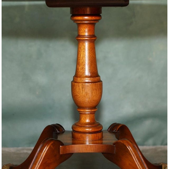 Flamed Hardwood Heritage Green Leather Top & Brass Lions Paw Castor Side Table For Sale - Image 10 of 11