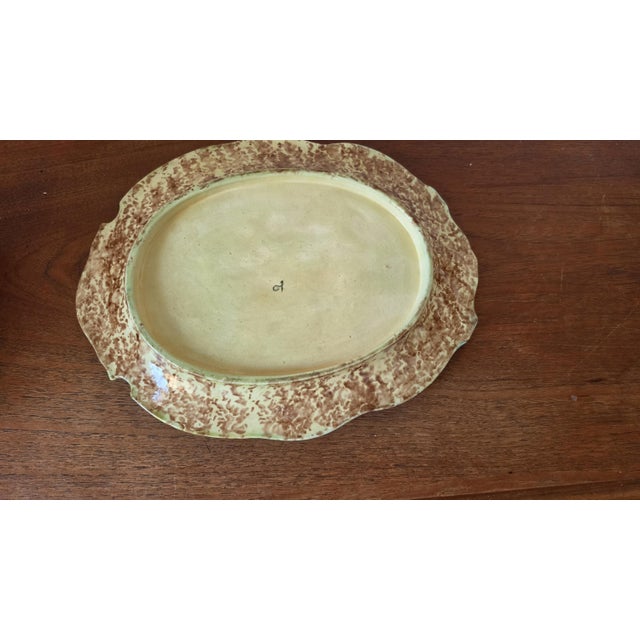 Antique Majolica Asparagus Server Set, Ceramic Drainer & Platter, French Country Kitchen, Green Glaze Serving Dish For Sale - Image 10 of 11