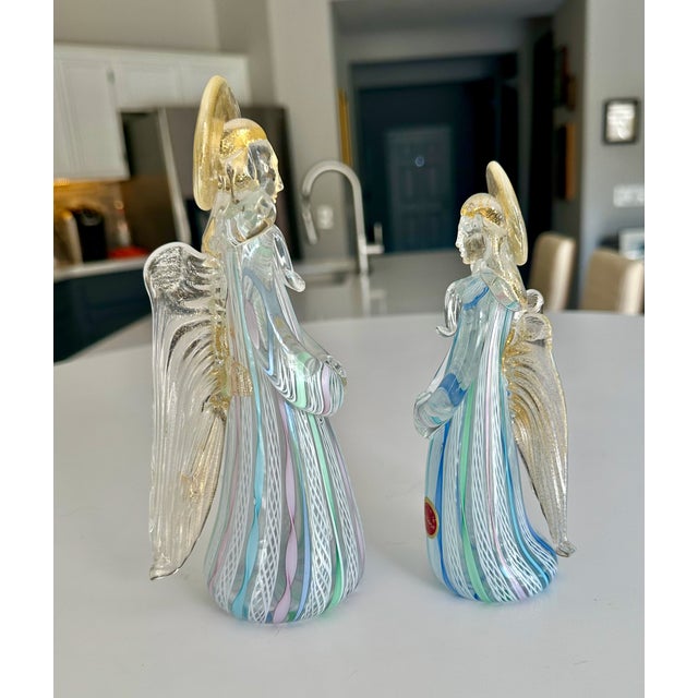 Pair Murano Venetian Latticino & Gold Glass Angel Figurines For Sale - Image 11 of 12