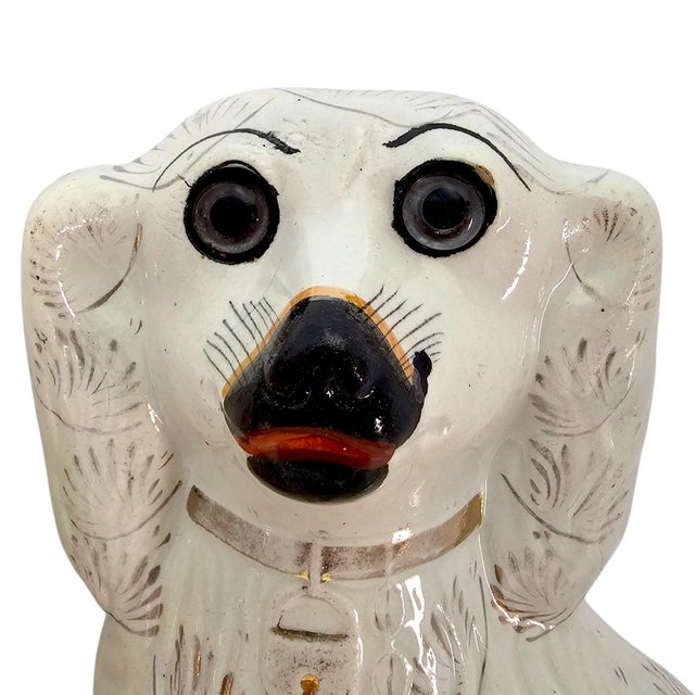 Late 19th Century Circa 1870-1890 Victorian Staffordshire Glass-Eye Spaniel Mantel Dogs, Pair For Sale - Image 5 of 15