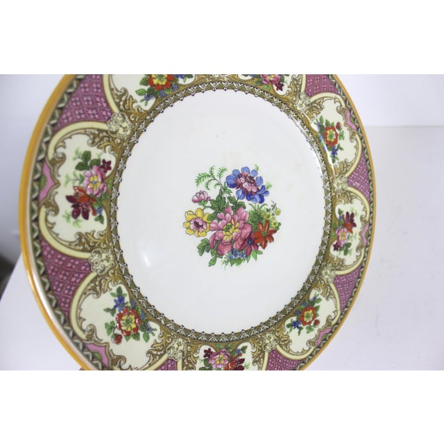 Ceramic 1930’s Johnson Bros Pareek Jefferson Rose Pink and Yellow Floral Dinner Plate With Orange Edge 10.5” Plate For Sale - Image 7 of 8