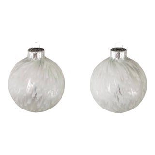 Jumbo Hand Painted Silver and White Christmas Ornaments - Set of 2 For Sale