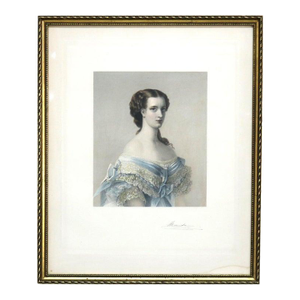 Antique French Print of a Woman Signed Alexandre 19thC, Framed