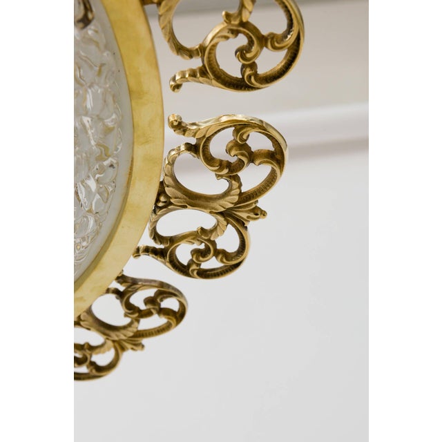 Mid 20th Century Brass and Textured Glass Flush Mount Fixtures For Sale - Image 4 of 6