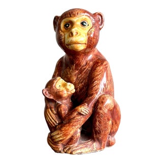 Vintage Boho Monkey Pair Statue For Sale