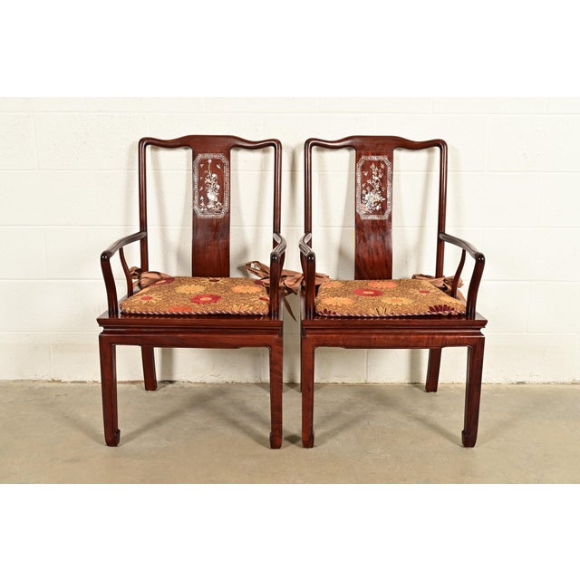 Antique Chinese Carved Rosewood Armchairs With Mother of Pearl Inlay, Circa 1890s For Sale - Image 15 of 15