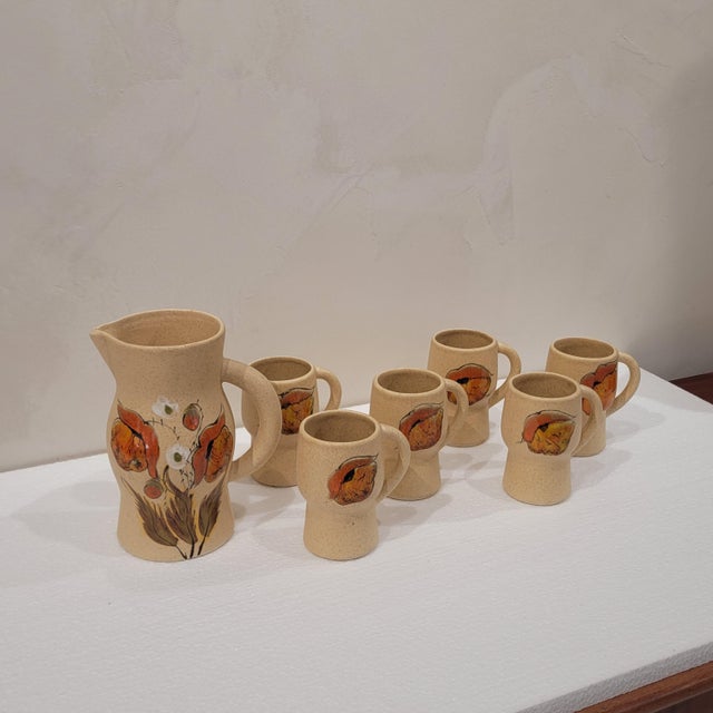 Ceramic Pitcher and Glasses from Bresse Ceramics, France, 1960s, Set of 7 For Sale - Image 7 of 14