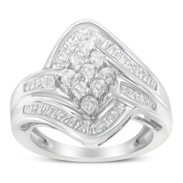 Haus of Brilliance 10K White Gold Diamond Bypass Cluster Ring (1 Cttw, I-J Color, I2-I3 Clarity) - Size 6 For Sale - Image 4 of 6