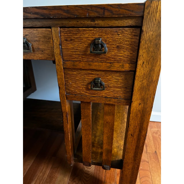 Chocolate Antique Mission Style Five Drawer Oak Writing Desk by Bourn & Hadley Co. For Sale - Image 8 of 12