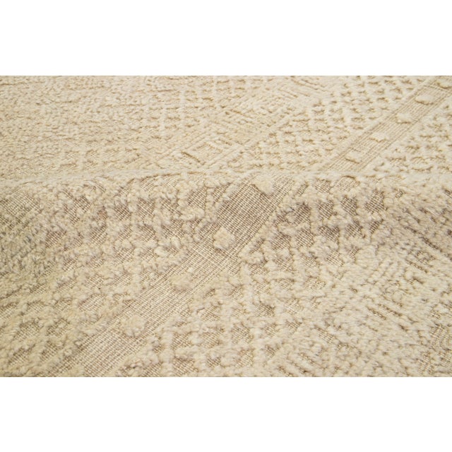 Beige Transitional Hand Loom Wool Rug With Geometric Pattern For Sale - Image 10 of 10