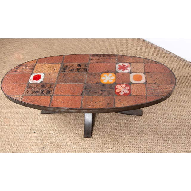 Coffee Table in Lava Stone, Ceramic and Steel by Jean Jaffeux, 1960s For Sale - Image 14 of 15