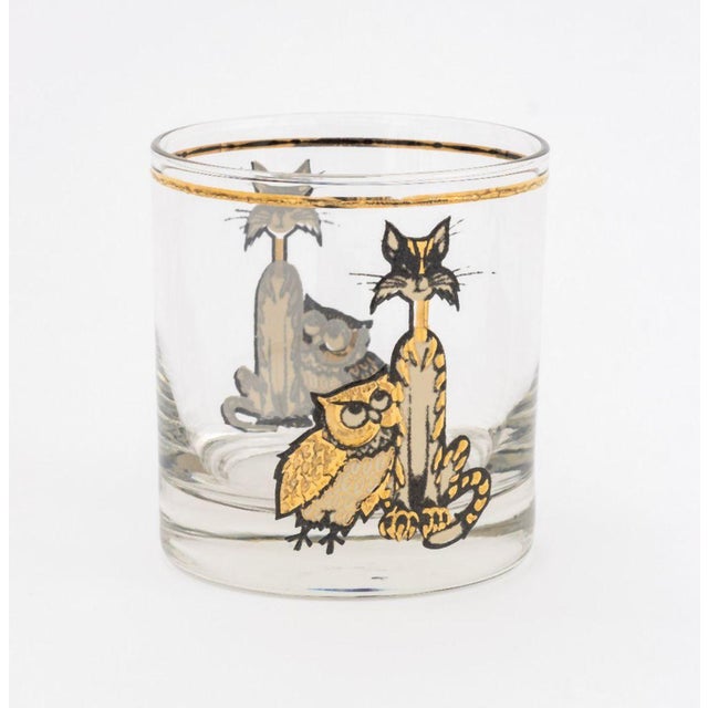 Mid-Century Modern Culver Ltd. "Owl and Pussycat" Rocks Glasses, 8 For Sale - Image 3 of 6