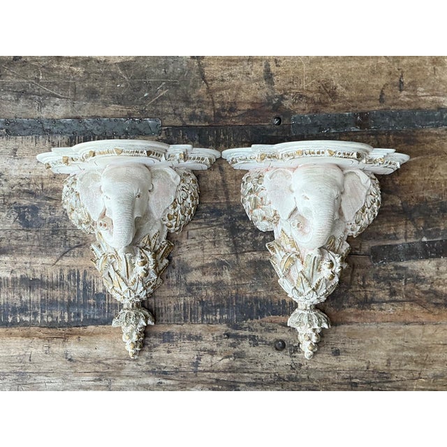 White Vintage Elephant Motif Wall Brackets - A Pair For Sale - Image 8 of 15