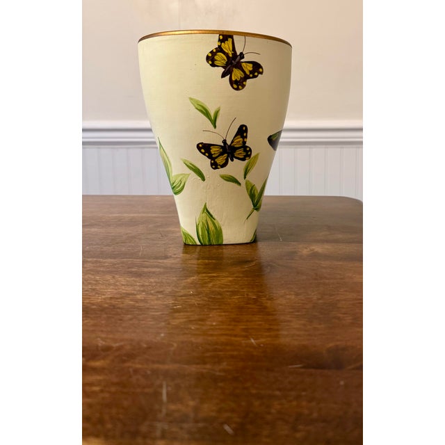 Late 20th Century Hand Painted Butterfly Tapered Vase For Sale - Image 9 of 11