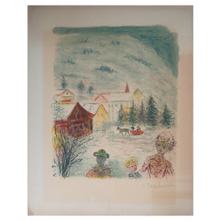 Kostia Terechkovitch, Family, Winter Outing, Original Lithograph For Sale