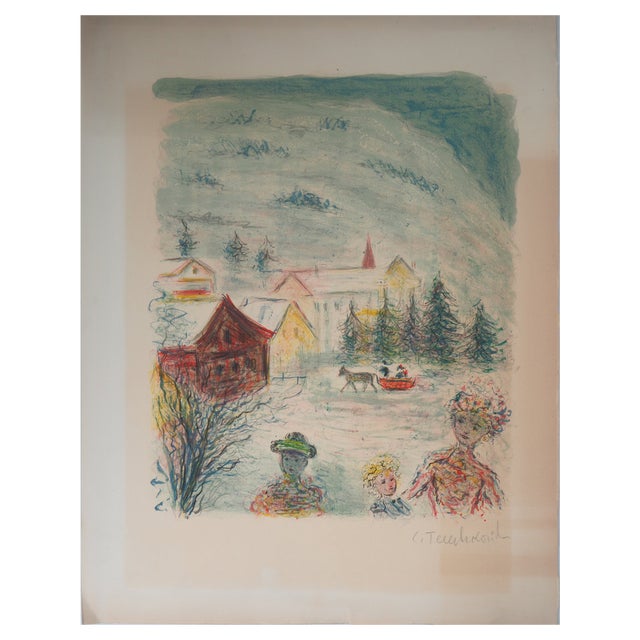 Kostia Terechkovitch, Family, Winter Outing, Original Lithograph For Sale