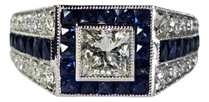 Gia 18k (750) White Gold Natural Diamond & 1.75 Ct Natural Sapphire Ring