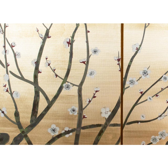 "Sakura and Mejiro Birds", 1970s Showa Era Japanese Byobu Screen For Sale - Image 9 of 18