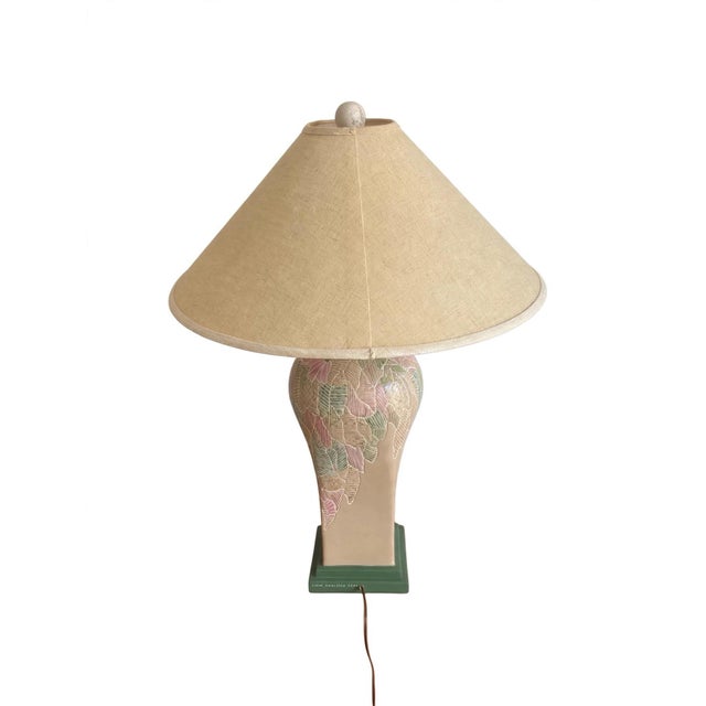 Pair Vintage Francisco Ceja Tropical Leaf Lamps, Postmodern Pastel Palm Leaf Design Set of 2 For Sale - Image 4 of 9