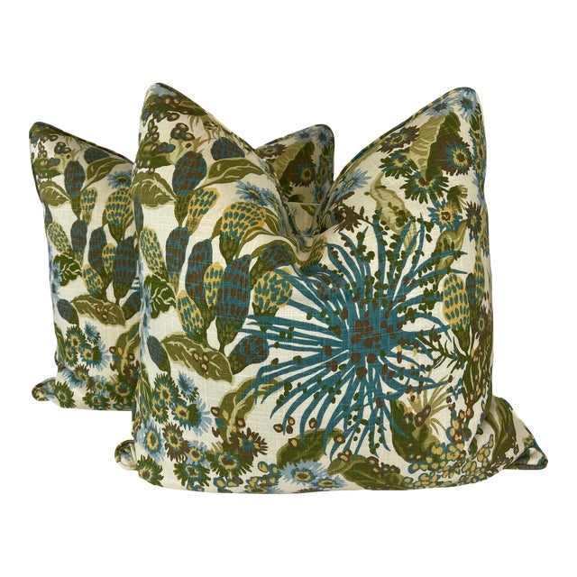 Duralee "Esalen" in Green 22" Pillows-A Pair For Sale