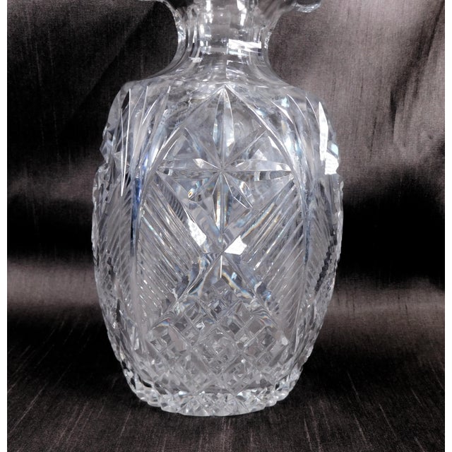 Contemporary 1980s Cut Crystal Oval Decanter With Clam Shell Spout For Sale - Image 3 of 5