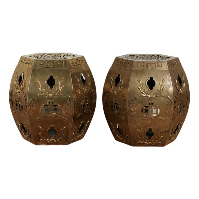 Pair of Vintage Chinese Brass Garden Seats For Sale