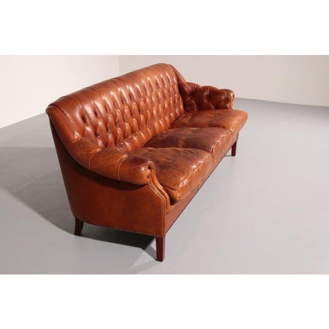Antiqued Chesterfield Leather Sofa, 1960 For Sale - Image 9 of 13