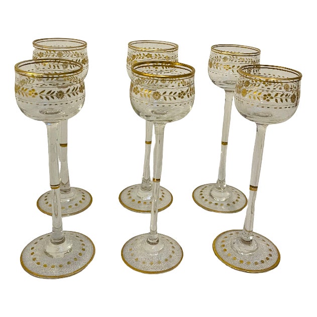 Antique Art Nouveau Liqueur Glasses from Theresienthal, 1900s, Set of 6 For Sale