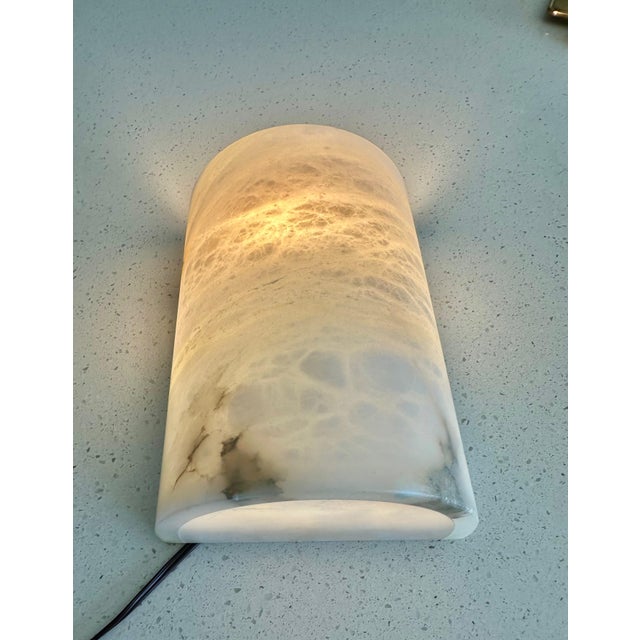 Single Half Cylinder White Alabaster Minimalist Wall Light Sconce For Sale - Image 15 of 18