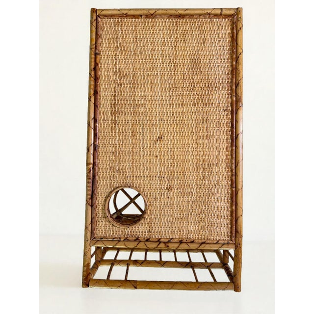 Near Pair of 1960s Bamboo and Rattan Bed Trays With Drink and Magazine Holder For Sale - Image 4 of 13