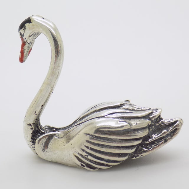 Vintage Italian Handmade Genuine Silver Elegant Swan Figurine Miniature For Sale - Image 4 of 8